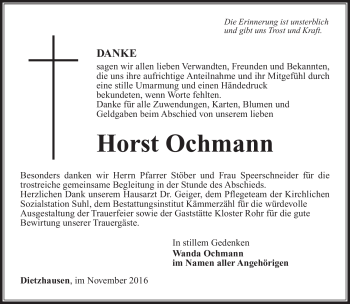 Traueranzeige von Horst Ochmann von Südthüringer Presse