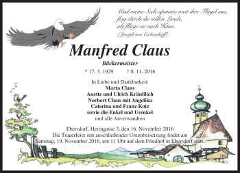 Traueranzeige von Manfred Claus von Neue Presse Coburg