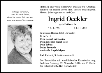 Traueranzeige von Ingrid Oeckler von Neue Presse Coburg