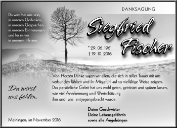 Traueranzeige von Siegfried Fischer von Südthüringer Presse