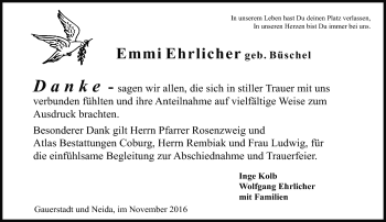 Traueranzeige von Emmi Ehrlicher von Neue Presse Coburg