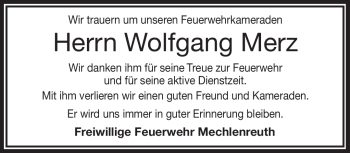 Traueranzeige von Wolfgang Merz von Frankenpost