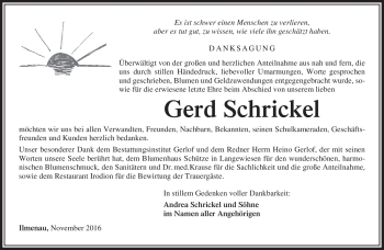 Traueranzeige von Gerhard Schrickel von Südthüringer Presse
