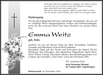 Traueranzeige von Emma Weitz von Südthüringer Presse