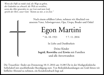Traueranzeige von Egon Martini von Neue Presse Coburg
