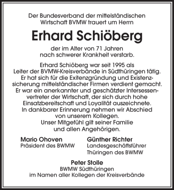 Traueranzeige von Erhard Schiöberg von Südthüringer Presse