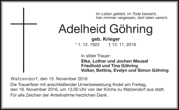 Traueranzeige von Adelheid Göhring von Neue Presse Coburg