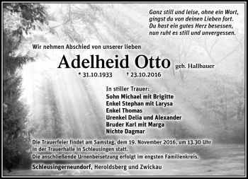 Traueranzeige von Adelheid Otto von Südthüringer Presse