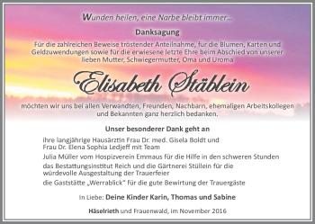 Traueranzeige von Elisabeth Stäblein von Südthüringer Presse
