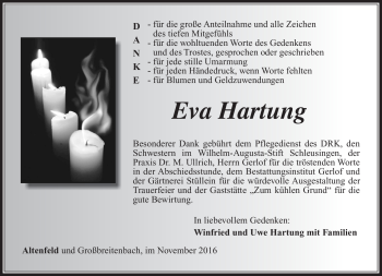 Traueranzeige von Eva Hartung von Südthüringer Presse