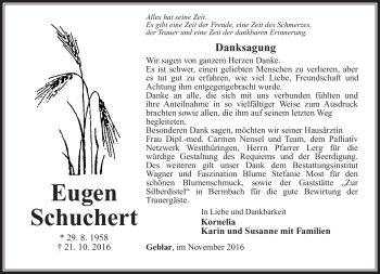 Traueranzeige von Eugen Schuchert von Südthüringer Presse