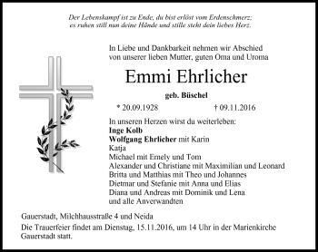 Traueranzeige von Emmi Ehrlicher von Neue Presse Coburg