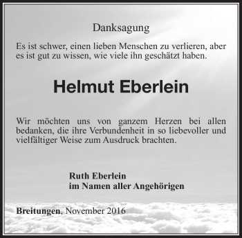 Traueranzeige von helmut Eberlein von Südthüringer Presse