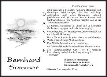 Traueranzeige von Bernhard Sommer von Südthüringer Presse
