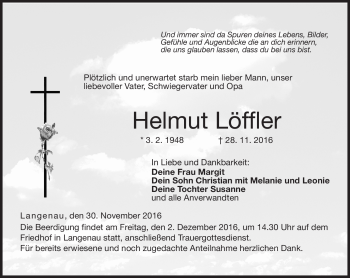 Traueranzeige von Helmut Löffler von Neue Presse Coburg