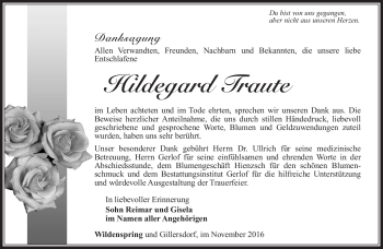 Traueranzeige von Hildegard Traute von Südthüringer Presse