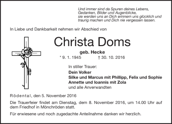 Traueranzeige von Christa Doms von Neue Presse Coburg
