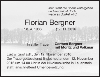 Traueranzeige von Florian Bergner von Neue Presse Coburg