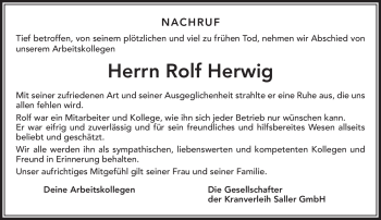 Traueranzeige von Rolf Herwig von Südthüringer Presse