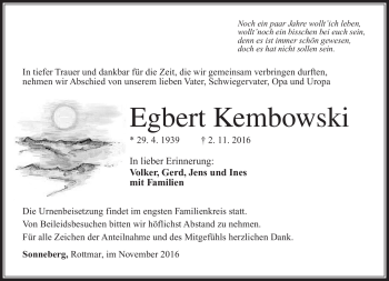 Traueranzeige von Egbert Kembowski von Südthüringer Presse