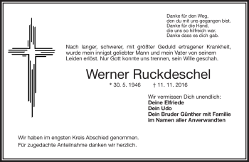 Traueranzeige von Werner Ruckdeschel von Frankenpost
