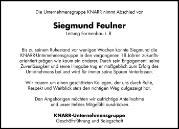 Traueranzeige von Siegmund Feulner von Frankenpost