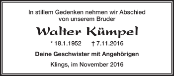 Traueranzeige von Walter Kümpel von Südthüringer Presse