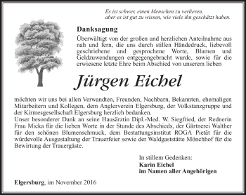 Traueranzeige von Jürgen Eichel von Südthüringer Presse