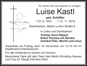 Traueranzeige von Luise Kastl von Frankenpost