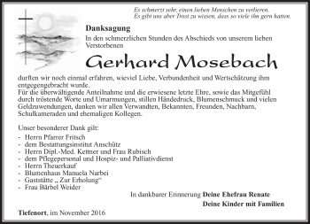 Traueranzeige von Gerhard Mosebach von Südthüringer Presse