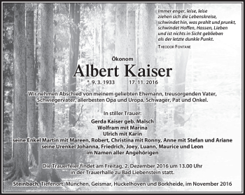 Traueranzeige von Albert Kaiser von Südthüringer Presse