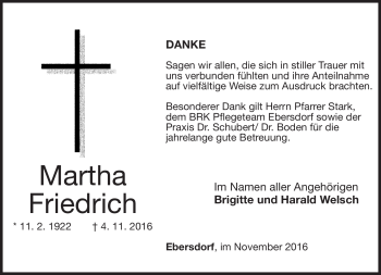 Traueranzeige von Martha Friedrich von Neue Presse Coburg
