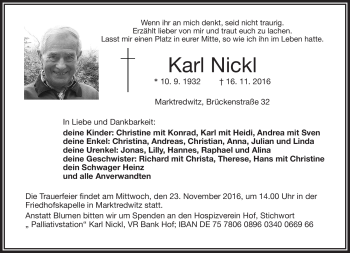 Traueranzeige von Karl Nickl von Frankenpost