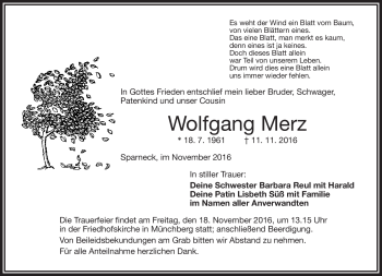 Traueranzeige von Wolfgang Merz von Frankenpost