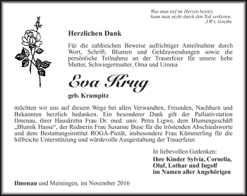 Traueranzeige von Eva Krug von Südthüringer Presse