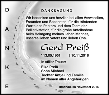 Traueranzeige von Gerd Preiß von Südthüringer Presse