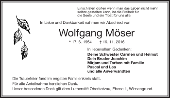 Traueranzeige von Wolfgang Möser von Frankenpost