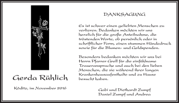 Traueranzeige von Gerda Rühlich von Frankenpost