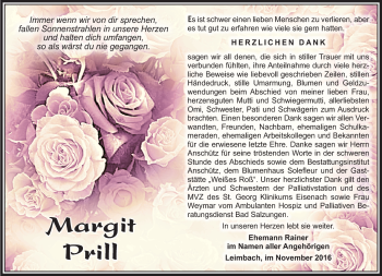 Traueranzeige von Margit Prill von Südthüringer Presse