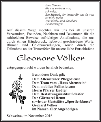Traueranzeige von Eleonore Völker von Südthüringer Presse