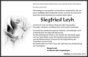Traueranzeige von Siegfried Leyh von Südthüringer Presse