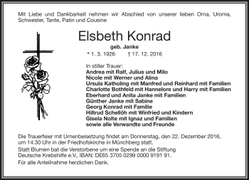 Traueranzeige von Elsbeth Konrad von Frankenpost