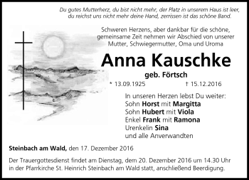 Traueranzeige von Anna Kauschke von Neue Presse Coburg