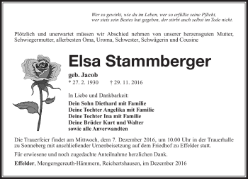 Traueranzeige von Elsa Stammberger von Südthüringer Presse