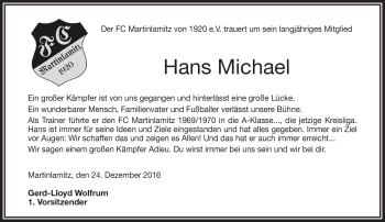 Traueranzeige von Hans Michael von Frankenpost