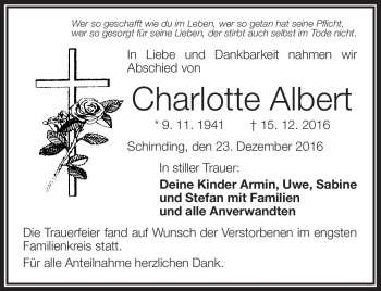 Traueranzeige von Charlotte Albert von Frankenpost