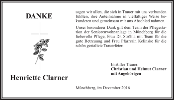 Traueranzeige von Henriette Clarner von Frankenpost