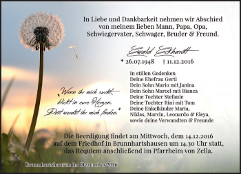 Traueranzeige von Ewald Eckhardt von Südthüringer Presse