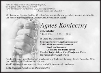 Traueranzeige von Agnes Konieczny von Südthüringer Presse
