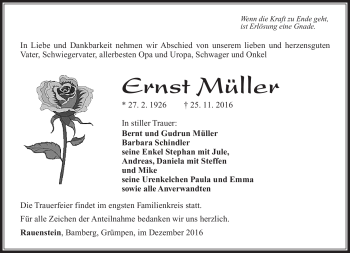 Traueranzeige von Ernst Müller von Südthüringer Presse